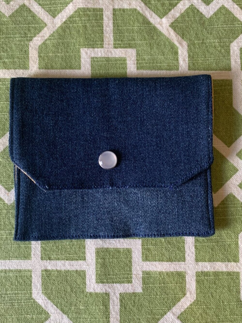 Handmade Blue Denim Fabric Pocket Wallet Snap Closure Card Coin Holder Pouch